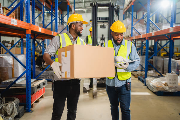 warehouse workers checking and controlling